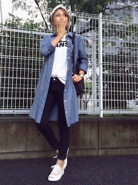 「ジャックパーセル」｜「アイテム（シャツワンピース）」を使った、manaさん（レディース・156cm）の秋コーディネート