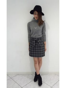 「UNRELISH（アンレリッシュ）の前結びｳｲﾝﾄﾞﾍﾟﾝｽｶｰﾄ（スカート、グレー系）」を使った、arisaさん（レディース・170cm）の秋コーディネート