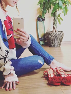 「Carpe Diemのアイテム（ニット/セーター、ピンク系）」を使った、Carpe Diem さん（レディース）の春コーディネート