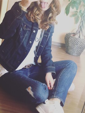 「OLD NAVY（オールドネイビー）のアイテム（デニムジャケット、ブルー系）」を使った、Carpe Diem さん（レディース）の春コーディネート