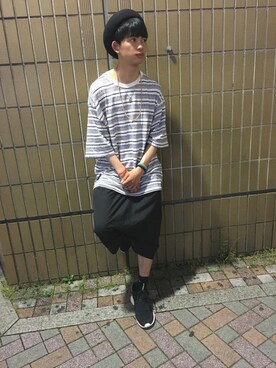 「ブレスレット」｜「アイテム（ハンチング/ベレー帽）」を使った、☺︎NAOYA☺︎さん（メンズ・174cm）の夏コーディネート