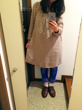 「chocol raffineのアイテム（ワンピース、ベージュ系）」を使った、みんこさん（レディース）の秋コーディネート