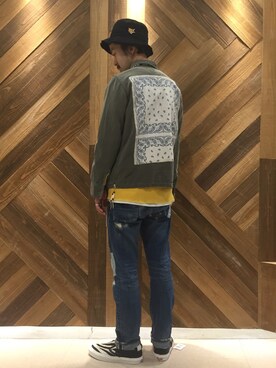 「INFIELDER DESIGN（インフィールダーデザイン）のアイテム（ハンチング/ベレー帽）」を使った、mashiiさん（メンズ・172cm）の春コーディネート