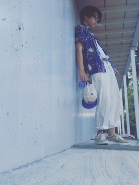 「ポカリコーデバトン」｜「アイテム（帽子）」を使った、UnderTreeさん（メンズ・166cm）の夏コーディネート
