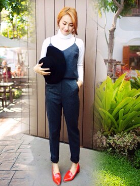 「Handmade（ハンドメイド）のアイテム（セットアップ）」を使った、Nora Hさん（レディース・167cm）の冬コーディネート