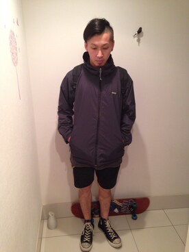 「AIGLE（エーグル）のアイテム（ナイロンジャケット）」を使った、junboさん（メンズ・175cm）の春コーディネート