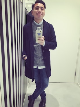 「TOPMAN（トップマン）のアイテム（ニット/セーター）」を使った、Chanさん（メンズ・171cm）の冬コーディネート