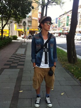 「ZARA（ザラ）のアイテム（シャツ/ブラウス、ブルー系）」を使った、駿さん（メンズ・180cm）の秋コーディネート