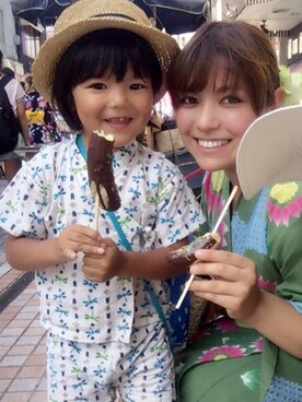 「アイテム（浴衣、グリーン系）」を使った、AmAmさん（レディース・164cm）の秋コーディネート