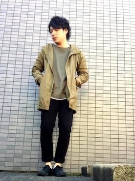 「オリーブ」｜「アイテム（モッズコート）」を使った、enomonさん（メンズ・174cm）の秋コーディネート