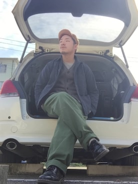 「ワークキャップ」｜「アイテム（カバーオール）」を使った、enomonさん（メンズ・174cm）の秋コーディネート