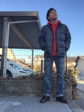 「EDWIN（エドウィン）のアイテム（ダウンジャケット/コート）」を使った、enomonさん（メンズ・174cm）の冬コーディネート