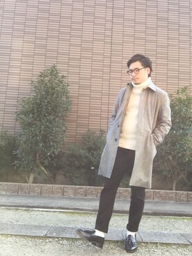 「TAKEO KIKUCHI（タケオキクチ）のアイテム（ステンカラーコート）」を使った、enomonさん（メンズ・174cm）の冬コーディネート