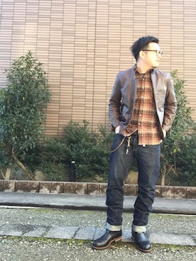 「ワーク」｜「アイテム（ウォレットチェーン）」を使った、enomonさん（メンズ・174cm）の冬コーディネート