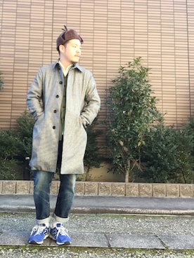 「TAKEO KIKUCHI（タケオキクチ）のアイテム（ステンカラーコート）」を使った、enomonさん（メンズ・174cm）の冬コーディネート