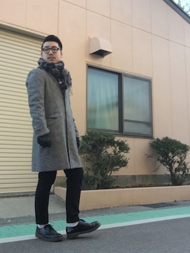 「TAKEO KIKUCHI（タケオキクチ）のアイテム（ステンカラーコート）」を使った、enomonさん（メンズ・174cm）の冬コーディネート