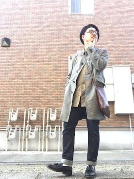 「TAKEO KIKUCHI（タケオキクチ）のアイテム（ステンカラーコート）」を使った、enomonさん（メンズ・174cm）の冬コーディネート