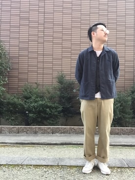 「USA」｜「アイテム（カバーオール）」を使った、enomonさん（メンズ・174cm）の春コーディネート