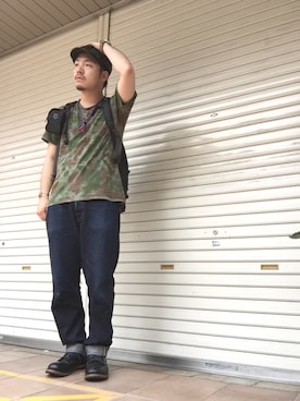 「アイテム（キャスケット、ブラウン系）」を使った、enomonさん（メンズ・174cm）の夏コーディネート