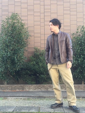 「ワーク」｜「アイテム（ウォレットチェーン）」を使った、enomonさん（メンズ・174cm）の秋コーディネート