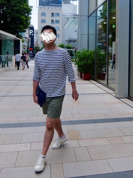 「Herve Chapelier（エルベシャプリエ）のアイテム（トップス）」を使った、TAKAさん（メンズ・179cm）の夏コーディネート