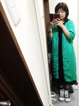 「earth music&ecology（アースミュージックアンドエコロジー）のアイテム（つなぎ/オールインワン、ブラック系）」を使った、yuaさん（レディース・154cm）の夏コーディネート