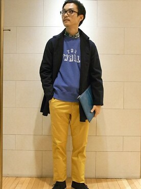 「アイテム（ブーツ、ブルー系）」を使った、伊藤さん（メンズ・178cm）の冬コーディネート