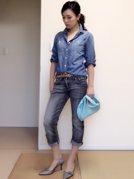 「デニム オン デニム」｜「アイテム（ハンドバッグ）」を使った、teateaさん（レディース・160cm）の秋コーディネート