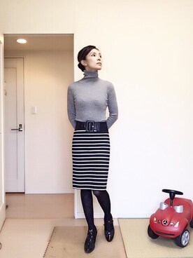 「ボーダースカート」｜「アイテム（トレンチコート）」を使った、teateaさん（レディース・160cm）の秋コーディネート