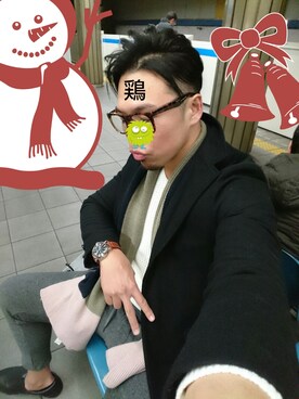 「雪だるまのアイテム（その他、ホワイト系）」を使った、🍓ひ🍓ろ🍓し🍓さん（メンズ・183cm）の冬コーディネート