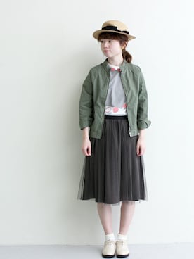 「むぎわら帽子」｜「アイテム（ブルゾン）」を使った、Malle chambre de charmeさん（レディース・157cm）の春コーディネート