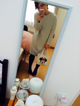 「KBF（ケイビーエフ）のKBF コクーンワンピース（ワンピース、グレー系）」を使った、ᴹᴬᶠᵁᵞᵁさん（レディース・153cm）の冬コーディネート