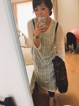 「mystic（ミスティック）の【mystic】レーススリットワンピース（ワンピース、ホワイト系）」を使った、ᴹᴬᶠᵁᵞᵁさん（レディース・153cm）の秋コーディネート