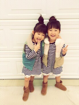 「apres les cours（アプレレクール）のアイテム（ワンピース、その他）」を使った、♡PON♡さん（キッズ・110cm）の秋コーディネート