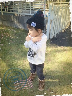 「apres les cours（アプレレクール）のアイテム（パーカー、ホワイト系）」を使った、♡PON♡さん（キッズ・110cm）の秋コーディネート