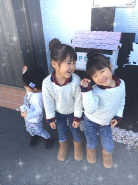 「UNIQLO（ユニクロ）のアイテム（シャツ/ブラウス、レッド系）」を使った、♡PON♡さん（キッズ・110cm）の冬コーディネート