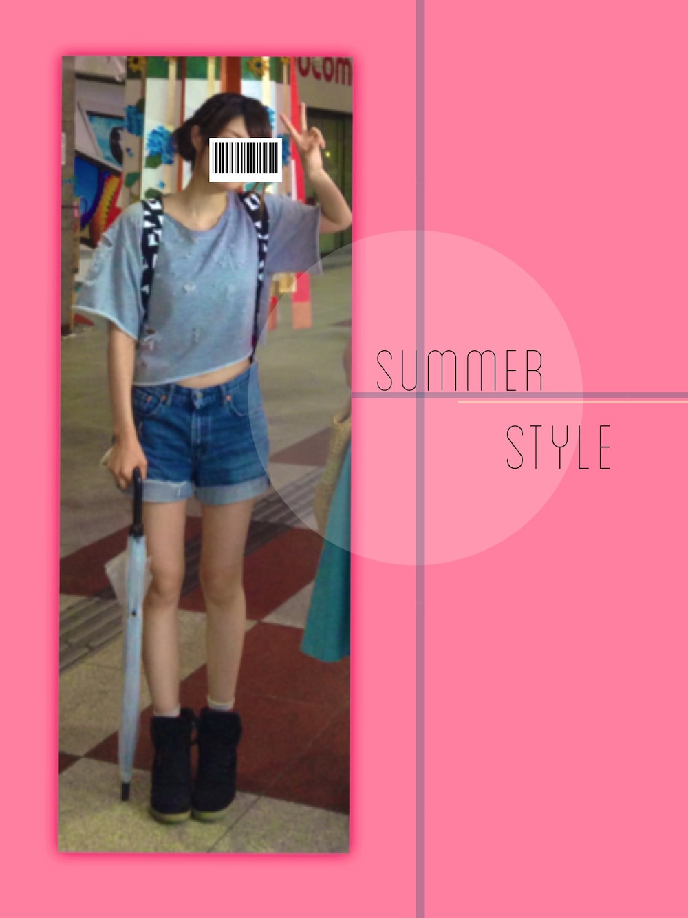 「スウェット、デニム、グレー、夏、ショートパンツ、トレーナー、リメイク、夏コーデ、ヘソだし、半袖」｜「GUのリメイクトレーナー（スウェット、グレー系）」を使った、マイクルさん（レディース・166cm）の夏コーディネートの1枚目の写真