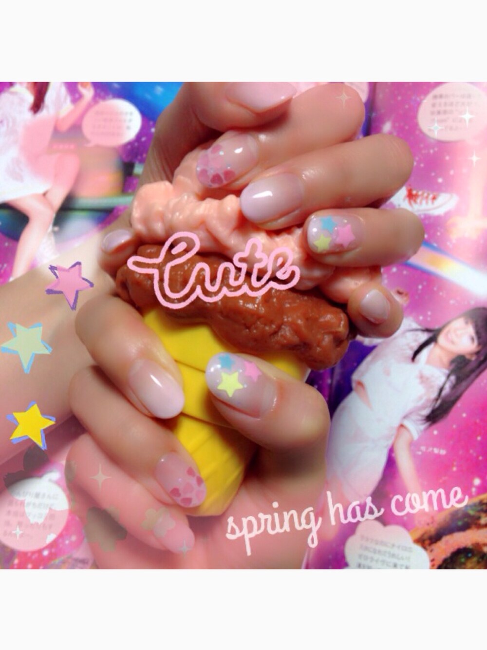 「ネイルサロン、ジェルネイル、ネイル、メルヘン、ピンク、白ピンク、星柄、ハート、ホログラム、かわいい」｜「サロンネイルのアイテム（ハンドケア/ハンドクリーム、ピンク系）」を使った、マイクルさん（レディース・166cm）の夏コーディネートの1枚目の写真