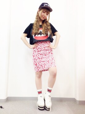 「リップ」｜「アイテム（帽子）」を使った、ミッツ☆さん（レディース・155cm）の春コーディネート