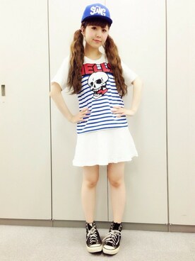 「ジャパンブルー」｜「アイテム（キャップ）」を使った、ミッツ☆さん（レディース・155cm）の夏コーディネート