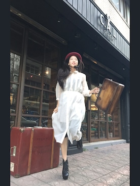 「travel」｜「アイテム（キャップ）」を使った、YunHsiehさん（レディース・163cm）の冬コーディネート