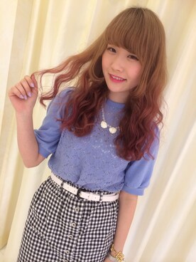 「NICE CLAUP（ナイスクラップ）のアイテム（Tシャツ/カットソー、ブルー系）」を使った、sa__yaさん（レディース・152cm）の春コーディネート
