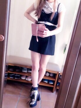 「FRAY I.D（フレイアイディー）のジャガードショートパンツ（その他パンツ、ブラック系）」を使った、sa__yaさん（レディース・152cm）の春コーディネート