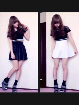 「MURUA（ムルーア）の ﾌｪｲｸﾚｻﾞｰｶﾗｰﾌﾚｱSK （スカート、ブラック系）」を使った、sa__yaさん（レディース・152cm）の春コーディネート
