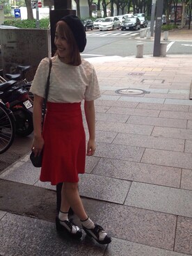 「G.V.G.V.（ジーヴィージーヴィー）のTOWELING HEART JACQUARD CROPPED TEE（Tシャツ/カットソー、ホワイト系）」を使った、sa__yaさん（レディース・152cm）の夏コーディネート