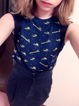 「G.V.G.V.（ジーヴィージーヴィー）のPRINTED JERSEY BOX TANK TOP（Tシャツ/カットソー、ブルー系）」を使った、sa__yaさん（レディース・152cm）の夏コーディネート
