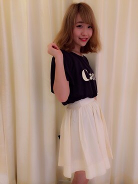 「NICE CLAUP（ナイスクラップ）のギャザースカート（スカート、ホワイト系）」を使った、sa__yaさん（レディース・152cm）の夏コーディネート