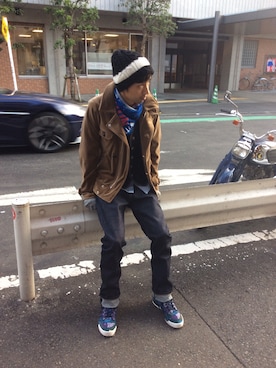 「LAVENHAM」｜「アイテム（ブルゾン）」を使った、HeatherGreyWallSTAFFさん（メンズ・178cm）の冬コーディネート