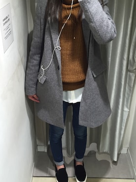 「ロングニット」｜「アイテム（チェスターコート）」を使った、まっこさん（レディース・177cm）の冬コーディネート