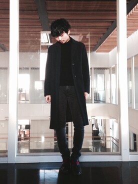 「JIL SANDER（ジルサンダー）のアイテム（チェスターコート）」を使った、rallyさん（メンズ・175cm）の冬コーディネート
